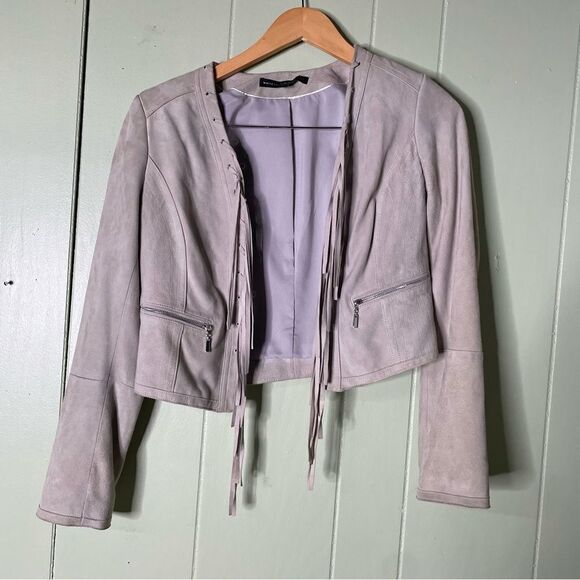 White house black market genuine leather fringed open front Western jacket XS‎ - Picture 3 of 9